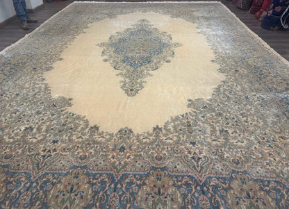 Palace Size Persian Kerman Rug 12x18, Floral Semi Open Field, Signed, Fine 240 KPSI