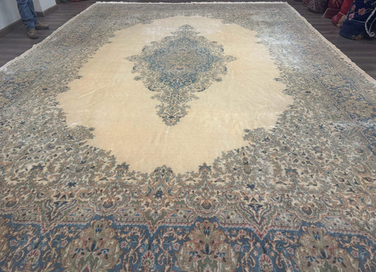 Palace Size Persian Kerman Rug 12x18, Floral Semi Open Field, Signed, Fine 240 KPSI