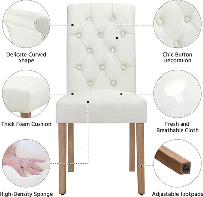 Beige Tufted Upholstered Dining Chairs Set Of 2 For Kitchen