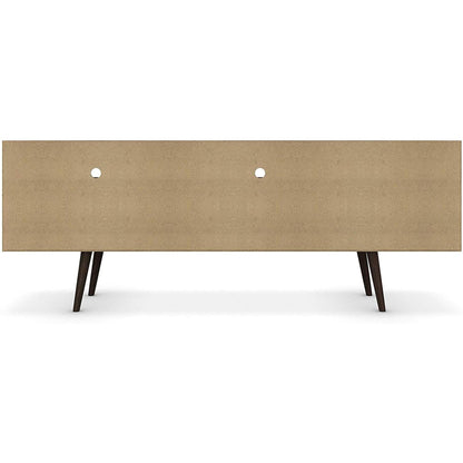 Mid Century TV Stand Solid Wood With Shelves And Cabinet