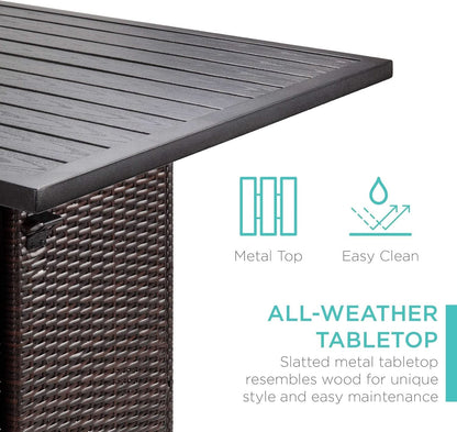 Brown Outdoor Wicker Bar Table Set With Bottle Opener