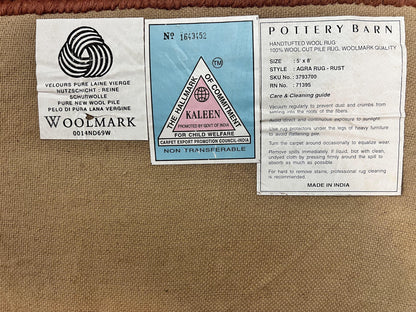 Pottery Barn Rug 5x8, Vintage Hand Tufted Carpet, Wool and Silk, Rust & Maroon