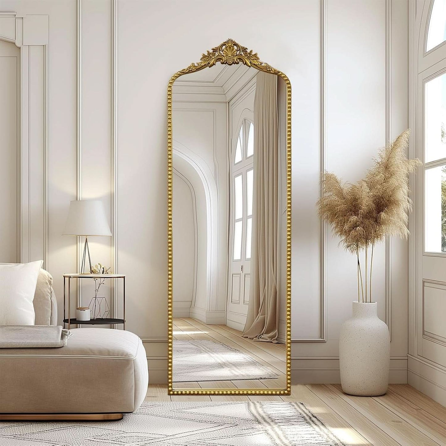 65 Inch Gold Baroque Full Length Floor Mirror Ornate Antique