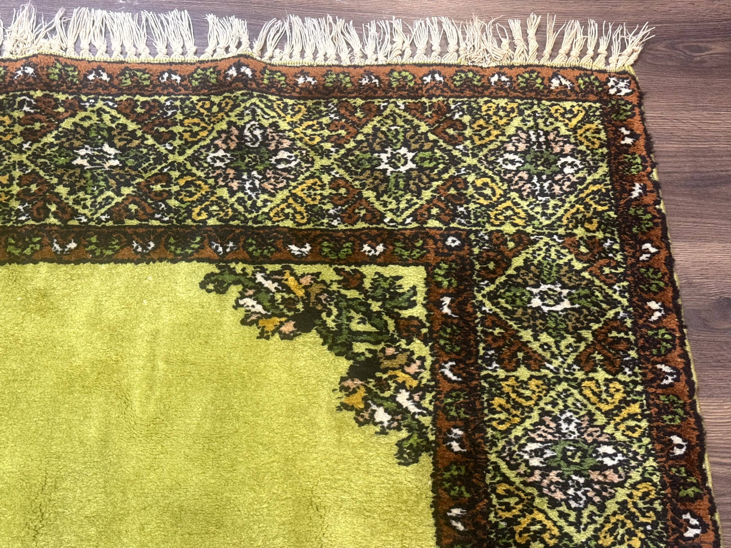 Moroccan Rug 6x8, Semi Open Field, Vintage, Lime Green, Wool Carpet