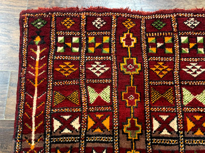 Moroccan Berber Tribal Rug 3x5, Geometric Area Rug, Red Orange Brown