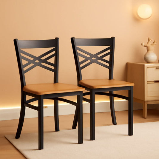 Two Pack Hercules Series Black X Back Metal Dining Chairs With Natural Wood Seats