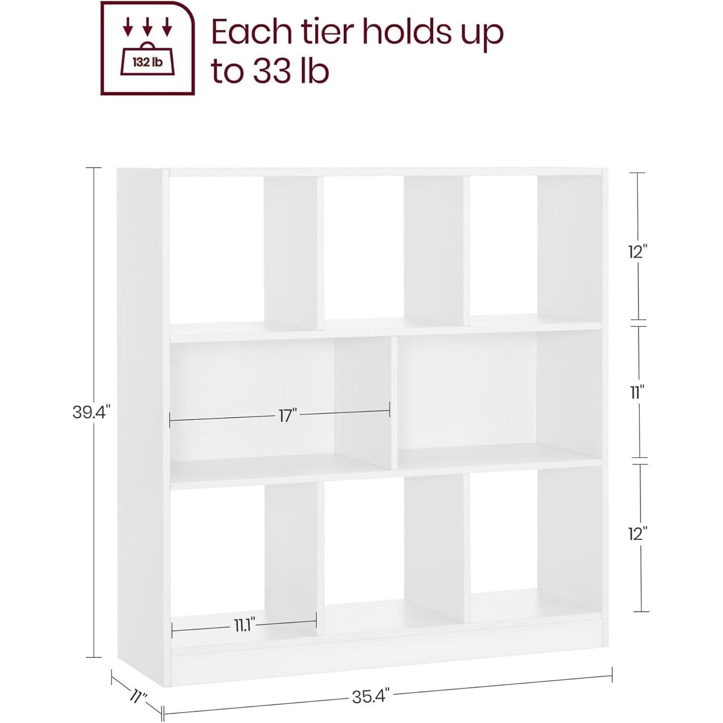 White Bookcase With 8 Open Compartments Freestanding Storage Shelf 11x35.4x39.4