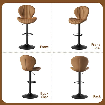 Bar Stools Set Of 3 Brown Counter Height Swivel Chairs With High Back