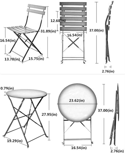Peacock Blue 3 Piece Folding Bistro Set For Patio Garden