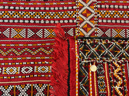 Moroccan Kilim Rug 4x8, Flatweave, Bohemian, Red Ivory Orange