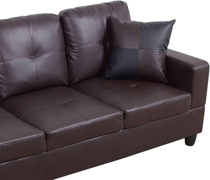 Brown Leather Sectional Sofa Set With Storage Ottoman And Left Facing Chaise