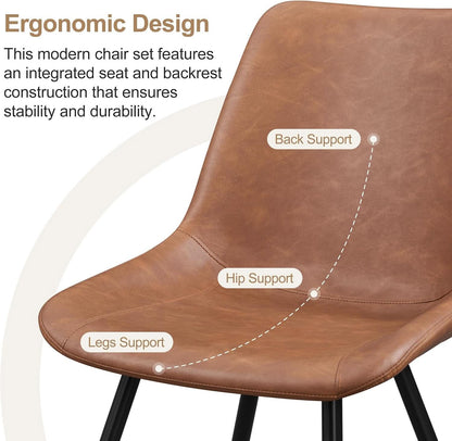 Dining Chairs Set Of 2 Brown Upholstered Faux Leather