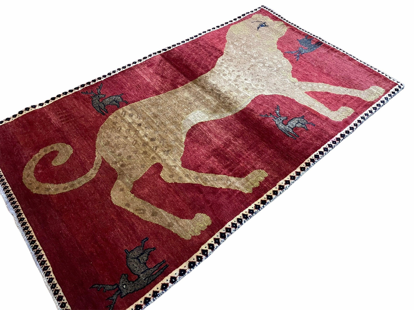 3.5 X 6 Handmade New Vintage Quality Wool Rug Leopard Red Tribal Hand-Knotted