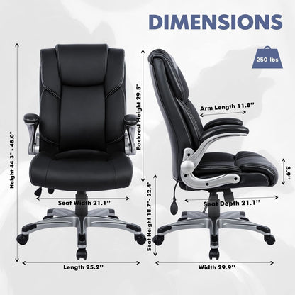 Black Leather Executive Office Chairs 2 Pack With Flip Arms
