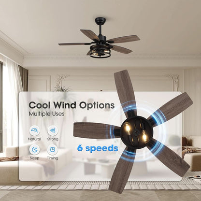42 Inch Caged Ceiling Fan With Remote Control For Indoor And Outdoor