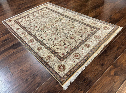 Persian Kashan Rug 5x7, Beige, Fine 250 KPSI