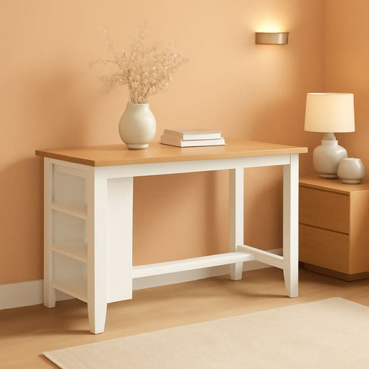 Farmhouse Counter Height Dining Table 3 Shelves Light Brown