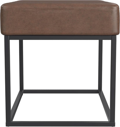 Small Brown Faux Leatherette Channel Tufted Ottoman