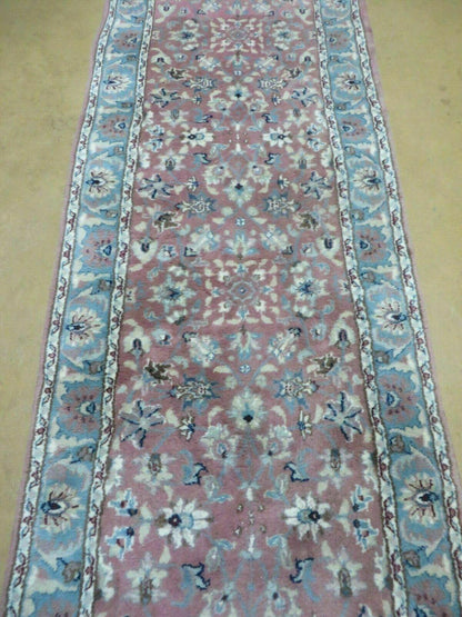 2' 8" X 12' Vintage Handmade India Floral Wool Runner Rug Nice