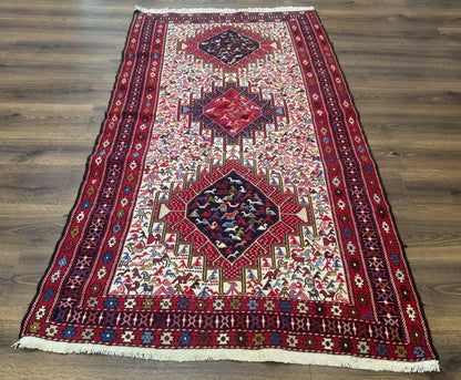 Persian Soumak Kilim Rug 4x6, Triple Medallions Tribal Pictorials, Caucasian Azerbaijani Kilim