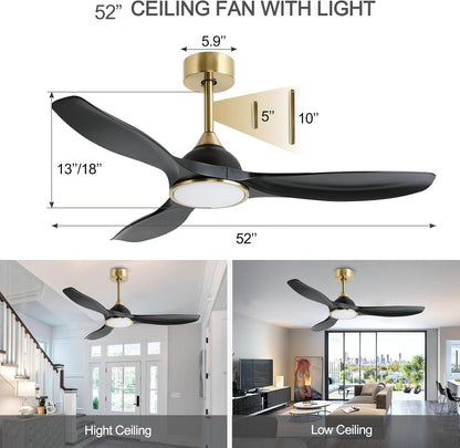 52 Inch Quiet Dc Motor Ceiling Fan With Lights Remote