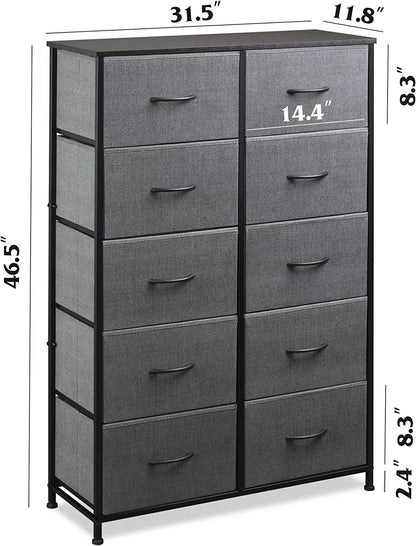 Tall Fabric Dresser With 10 Drawers Dark Grey Metal Frame