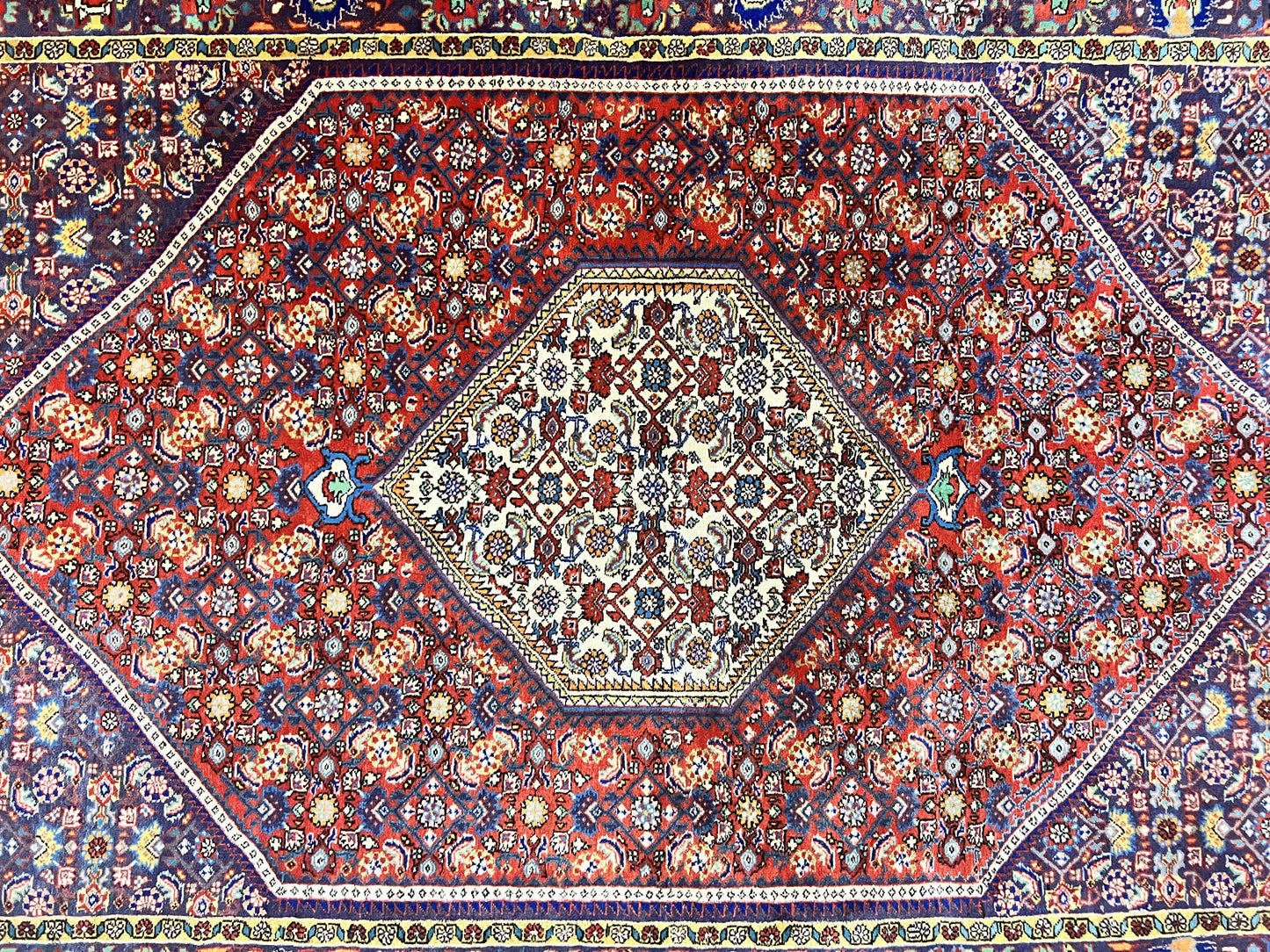 Persian Bidjar Rug 4x6, Handmade Oriental Carpet, Fine Weave, Herati Mahi Pattern, Vintage, Red, 300 KPSI