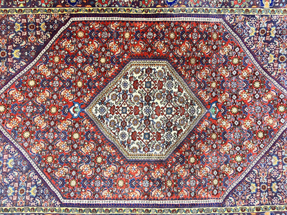 Persian Bidjar Rug 4x6, Handmade Oriental Carpet, Fine Weave, Herati Mahi Pattern, Vintage, Red, 300 KPSI