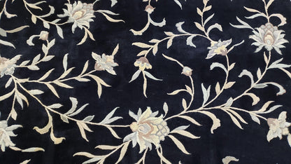 6x9 Vintage Black Gray Chinese Rug 120 Lines Wool Carpet Floral Design Hand-Knotted Soft Pile Entryway Rug Foyer Rug Nice