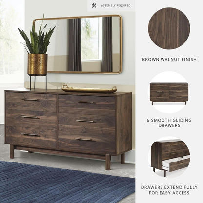Calverson Six Drawer Dresser Dark Brown Goldtone Pulls