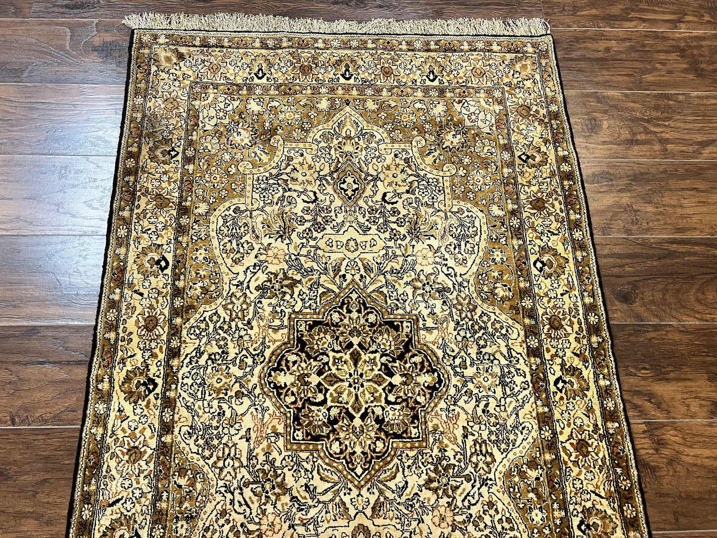 Persian Qum Silk Rug 3.5 x 5.5, Floral Medallion, Very Fine 350 KPSI, Handmade Silk on Silk Rug, Vintage