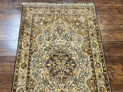 Persian Qum Silk Rug 3.5 x 5.5, Floral Medallion, Very Fine 350 KPSI, Handmade Silk on Silk Rug, Vintage