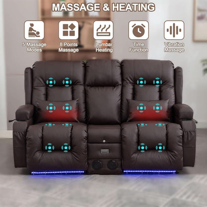 Power Loveseat Recliner Sofa With Massage And Heat Brown