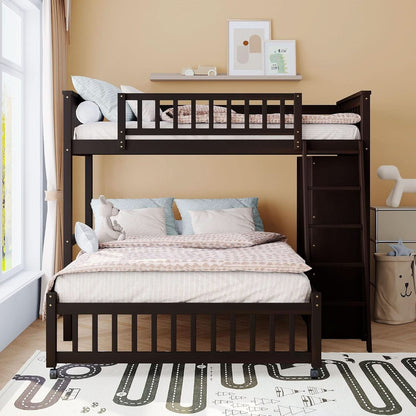 Twin Over Full Bunk Bed With Storage Solid Wood Espresso