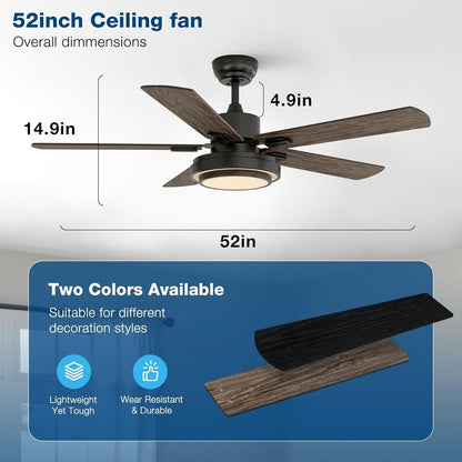52 Inch Ceiling Fan With Light Remote Control Dimmable LED