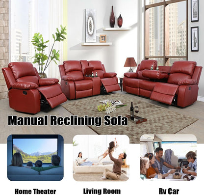 Red Faux Leather Reclining Loveseat With Storage Console