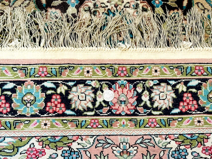 Indian Kashmiri Silk Rug 3x5, Floral Medallion, Fine 200 KPSI