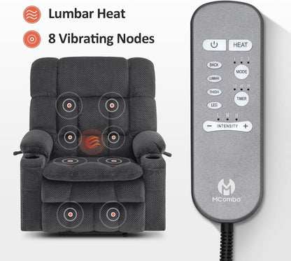 Dark Grey Wide Power Lift Recliner With Massage And USB