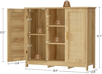 Rattan Storage Cabinet With 4 Adjustable Shelves Natural