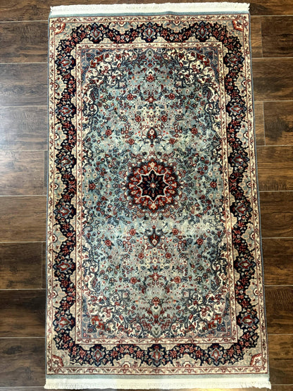 Indo Persian Kerman Rug 3x5, Light Blue, Floral Medallion