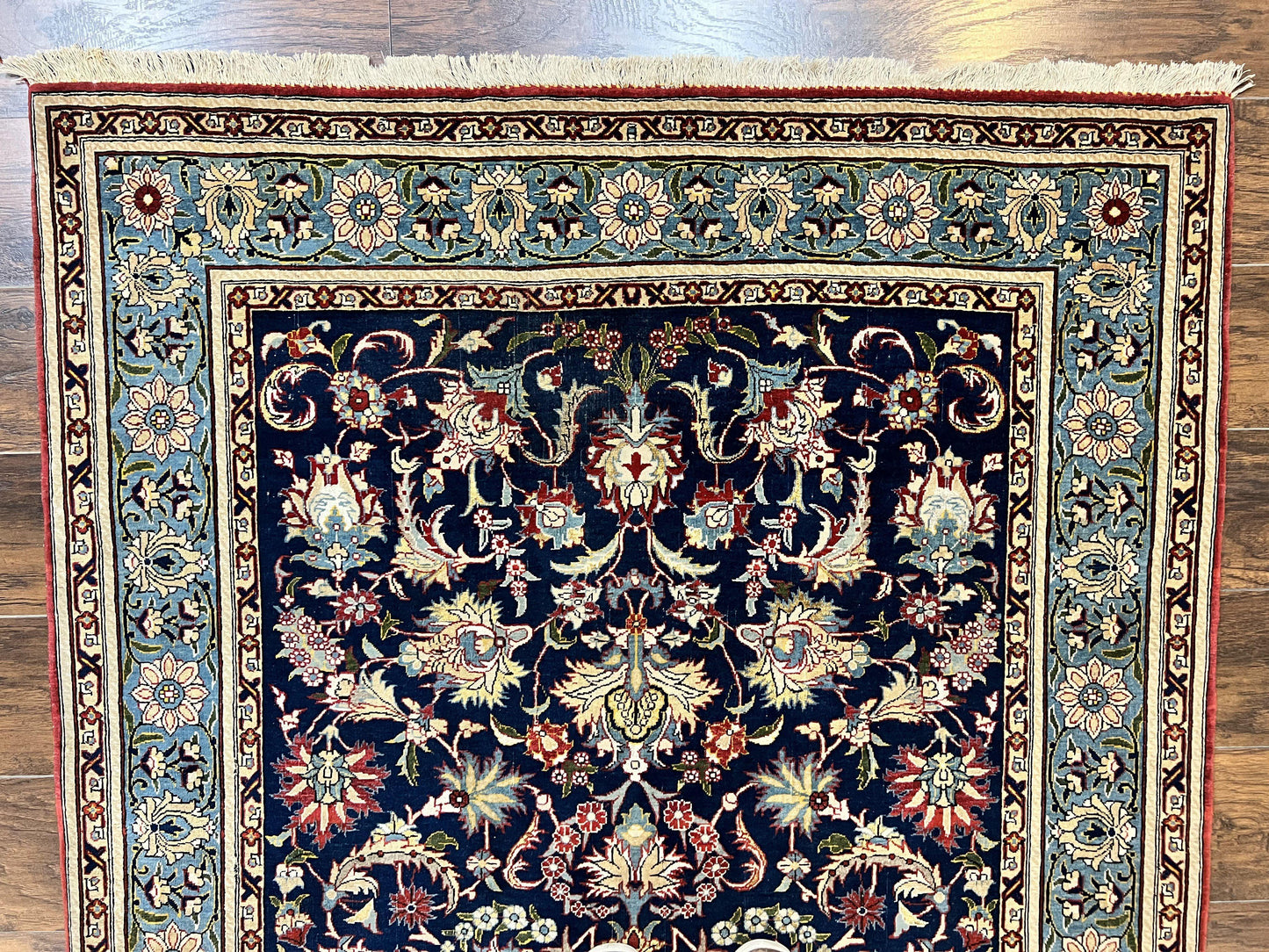 Blue Persian Qum Rug 5x7, Very Fine and Wonderful Authentic Persian Carpet, Wool Hand Knotted Vintage Semi Antique Oriental Rug, Floral, Ghom Qom Rug