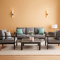 Aluminum Patio Furniture Set Seven Seat Outdoor Conversation Grey Cushions