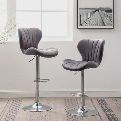 Velvet Adjustable Swivel Barstools Gray Set of Two