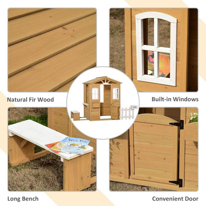 Kids Outdoor Wood Playhouse With Working Door And Windows