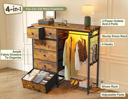 Brown Walnut Storage Dresser With RGB Lighting 49 Inch Wide