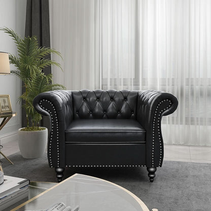 Two Piece Chesterfield Leather Living Room Set With Black Leather Loveseat And Chair