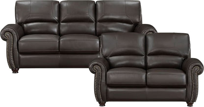 Dark Brown Top Grain Leather Sofa Set With Loveseat