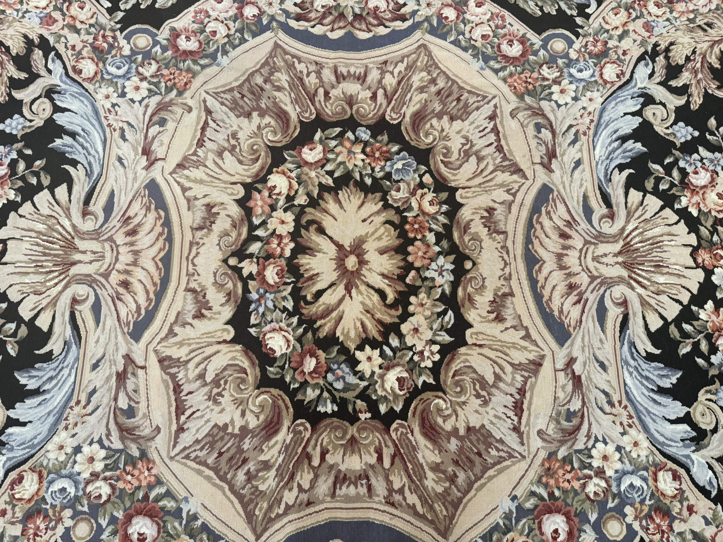 Wonderful Needlepoint Rug 10x14, Large Aubusson Carpet, Floral, Elegant, European Design
