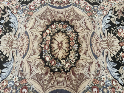 Wonderful Needlepoint Rug 10x14, Large Aubusson Carpet, Floral, Elegant, European Design