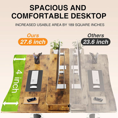Brown 47.2 Inch Standing Desk Monitor Riser Drawers
